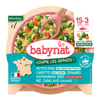 Meniu Bio, Mazare, Spanac, Dovleac, Orez si Peste, + 15 luni, 200 g, BabyBio