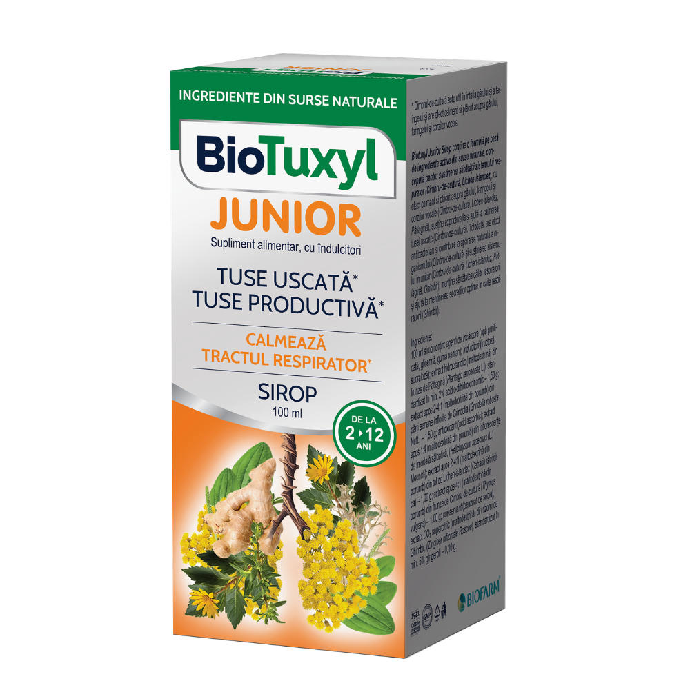 Sirop pentru tuse uscata si productiva Biotuxyl Junior, 2-12 ani, 100 ml, Biofarm