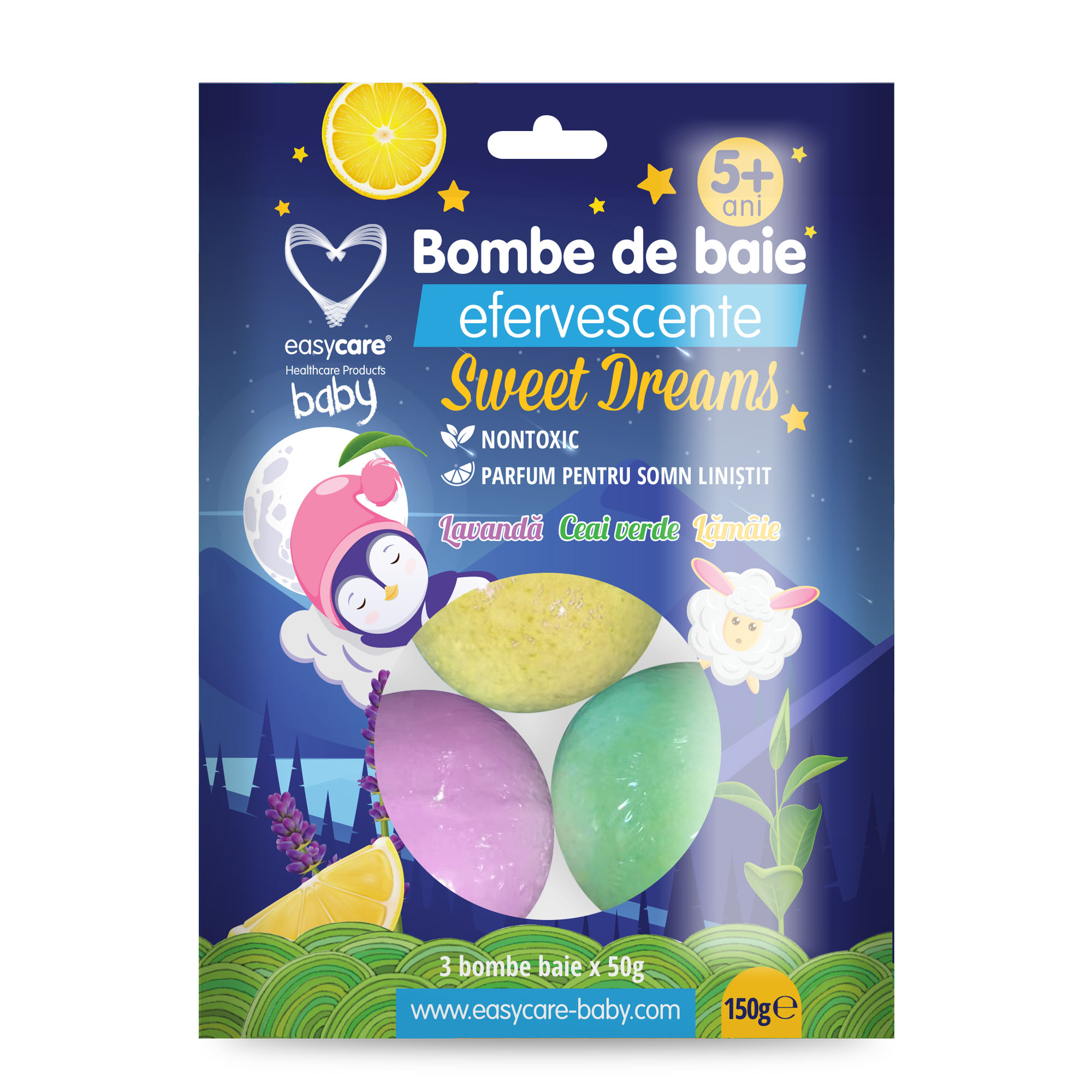 Bombe efervescente pentru baie, Sweet Dreams, 3 bucati, EasyCare Baby