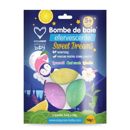 Bombe efervescente pentru baie, Sweet Dreams, 3 bucati, EasyCare Baby