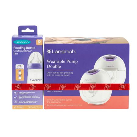 Pachet Pompa de san electrica dubla + Biberon cu tetina NaturalWave 160 ml, Lansinoh