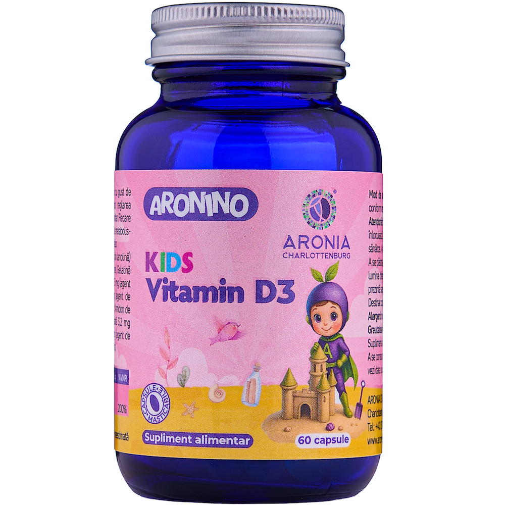 Vitamin D3 pentru copii Aronino, Capsune, 60 capsule masticabile, Aronia Charlottenburg