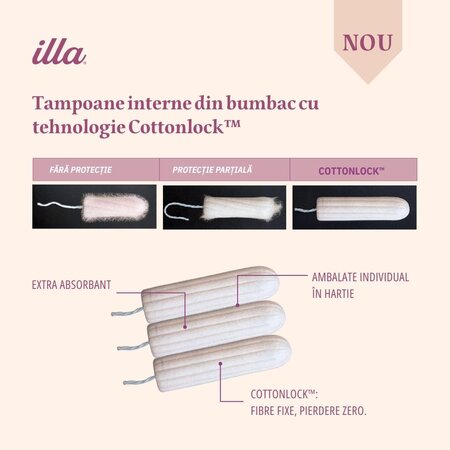 Tampoane interne din bumbac organic, Regular, 16 bucati, Illa 758202