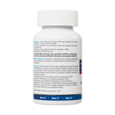 Calciu Alfa Keto-Glutarat, 500 mg, 60 capsule vegetale, NewLife+ 759660