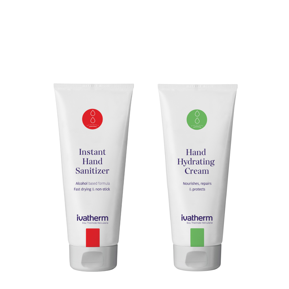 Oferta pachet, Kit necesar pentru maini, Crema hidratanta pentru maini 50 ml si Gel instant pentru igienizarea mainilor 50 ml, Ivatherm