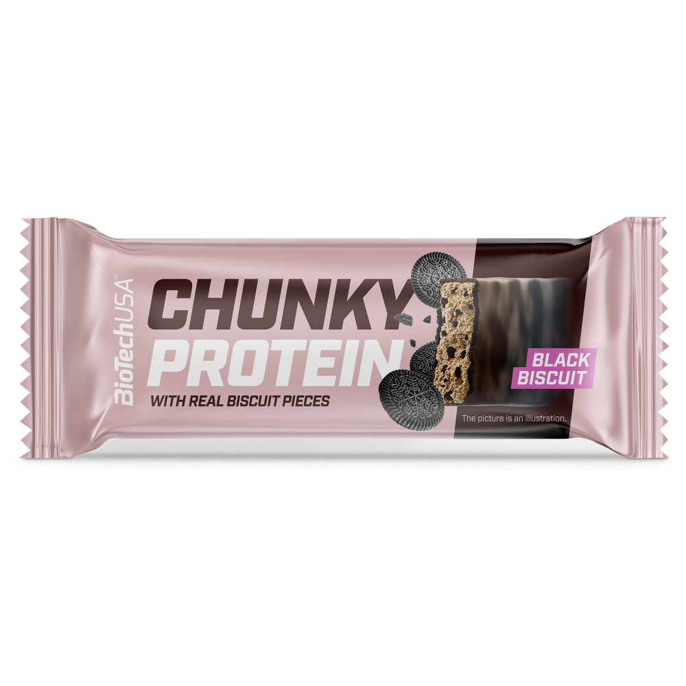 Baton proteic Chunky Protein, Black Biscuit, 50 g, BioTechUSA