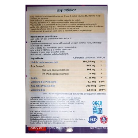 Easy Fishoil Focus, 30 comprimate masticabile, Easyfish 760397