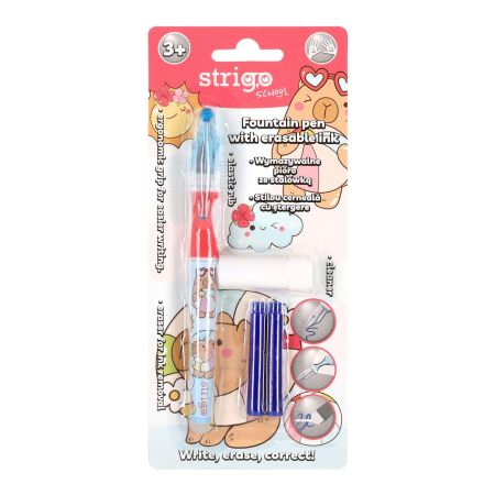 Stilou cu 2 rezerve si dispozitiv de curatare, Roz, Capybara, Strigo