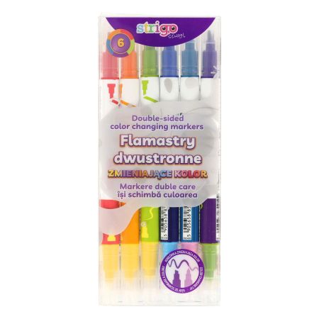 Markere duble cu schimbare de culoare, 10 culori, 6 buc, Strigo