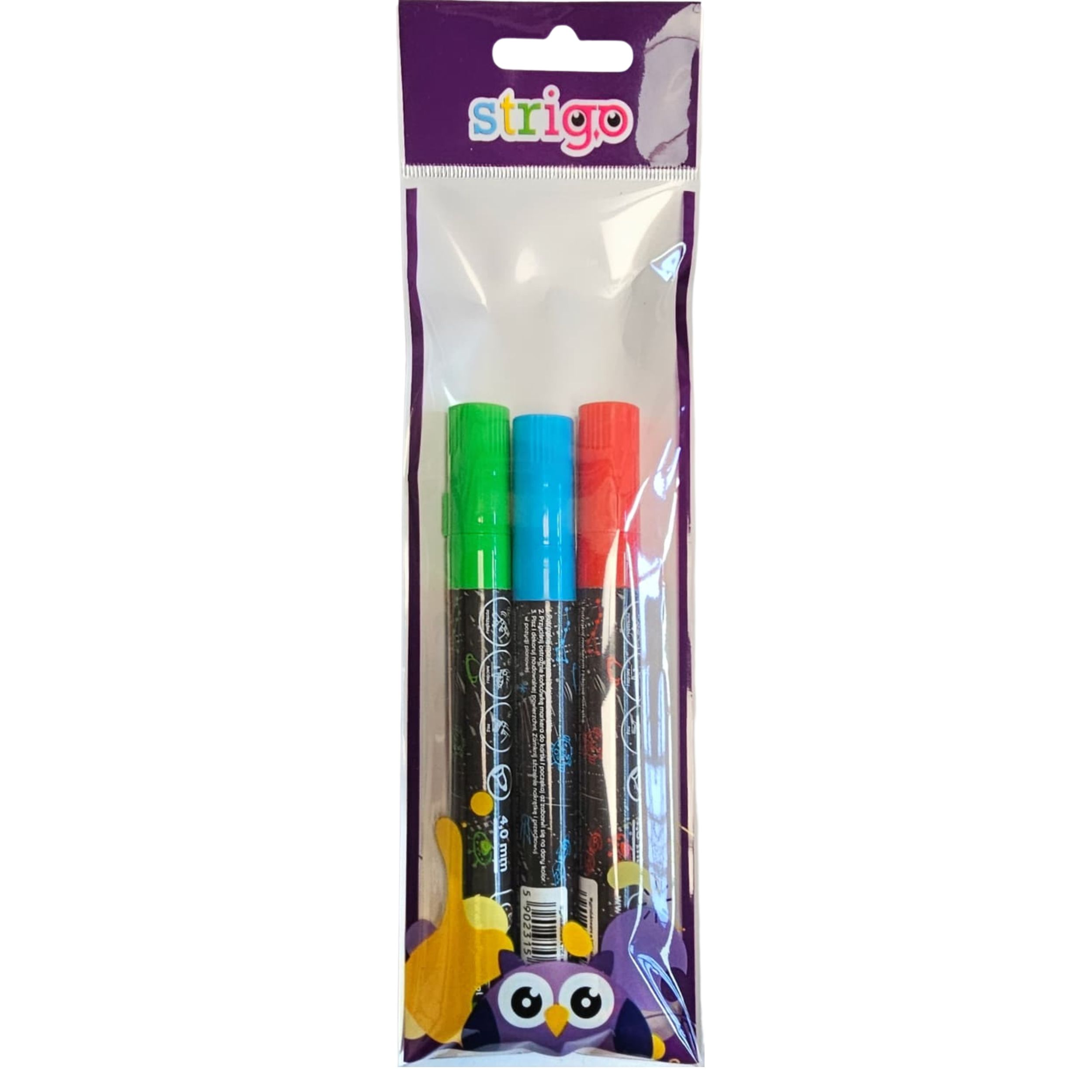 Set Markere creta cu varf rotund, Verde, Albastru, Rosu, 3 buc, Strigo