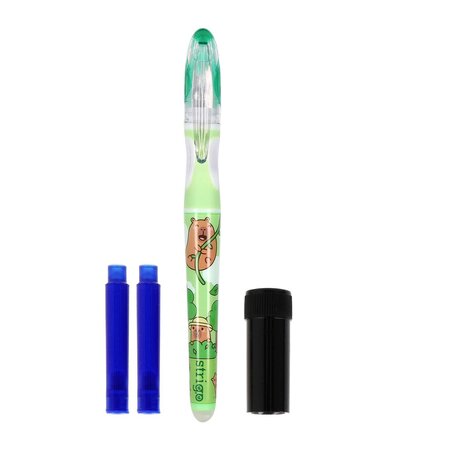 Stilou cu 2 rezerve si dispozitiv de curatare, Verde, Capybara, Strigo 760418