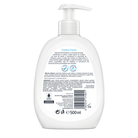 Sapun lichid crema Cotton Fresh, Bumbac si Provitamina B5, 500 ml, Elmiplant 760468