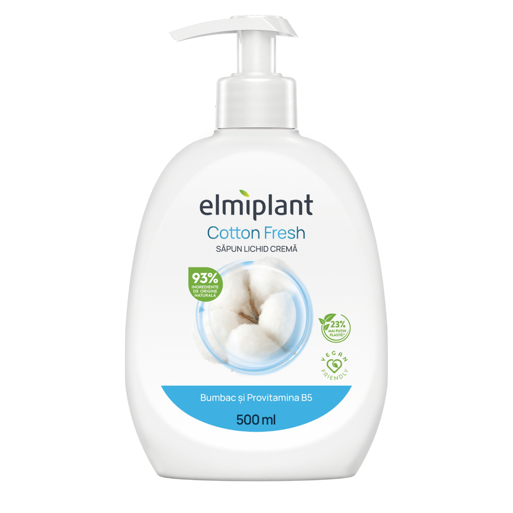 Sapun lichid crema Cotton Fresh, Bumbac si Provitamina B5, 500 ml, Elmiplant