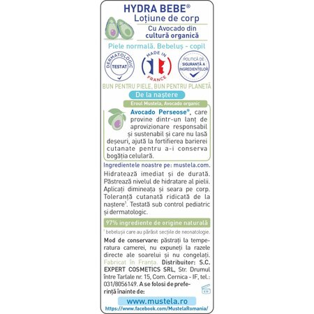 Pachet Gel de curatare delicat pentru par si corp si Lotiune de corp Hydra Bebe, 2 x 500 ml, Mustela 760491