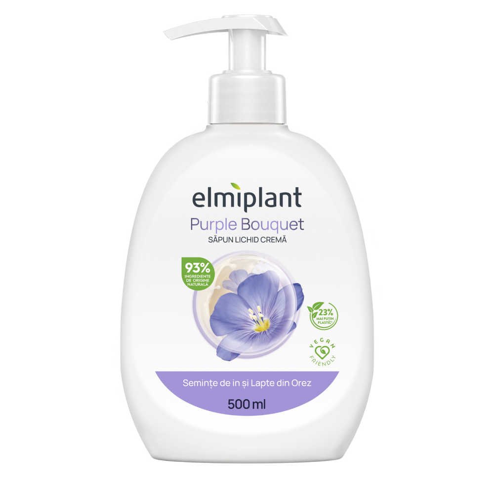 Sapun lichid crema Purple Bouquet, Seminte de in si Lapte de ovaz, 500 ml, Elmiplant