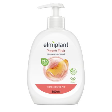 Sapun lichid crema Peach Elixir, Piersica si Ceai Alb, 500 ml, Elmiplant
