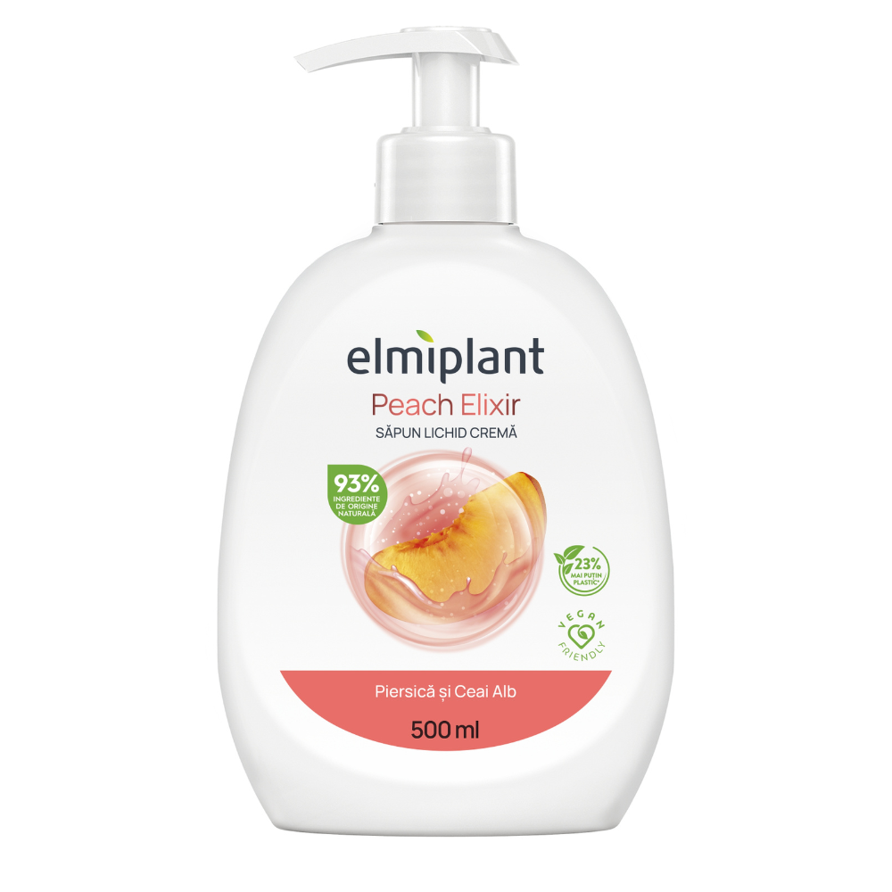 Sapun lichid crema Peach Elixir, Piersica si Ceai Alb, 500 ml, Elmiplant