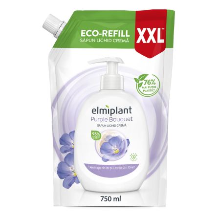 Rezerva sapun lichid crema Purple Bouquet, Seminte de in si Lapte de ovaz, 750 ml, Elmiplant