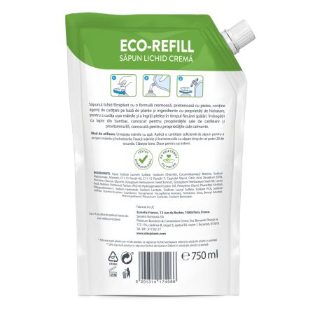 Rezerva sapun lichid crema Cotton Fresh, Lapte de bumbac si Provitamina B5, 750 ml, Elmiplant 760541