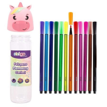 Carioci lavabile in cutie unicorn, 12 buc, Strigo 760779