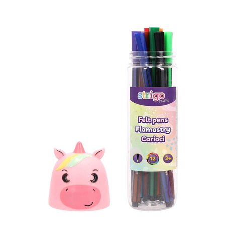 Carioci lavabile in cutie unicorn, 12 buc, Strigo 760778