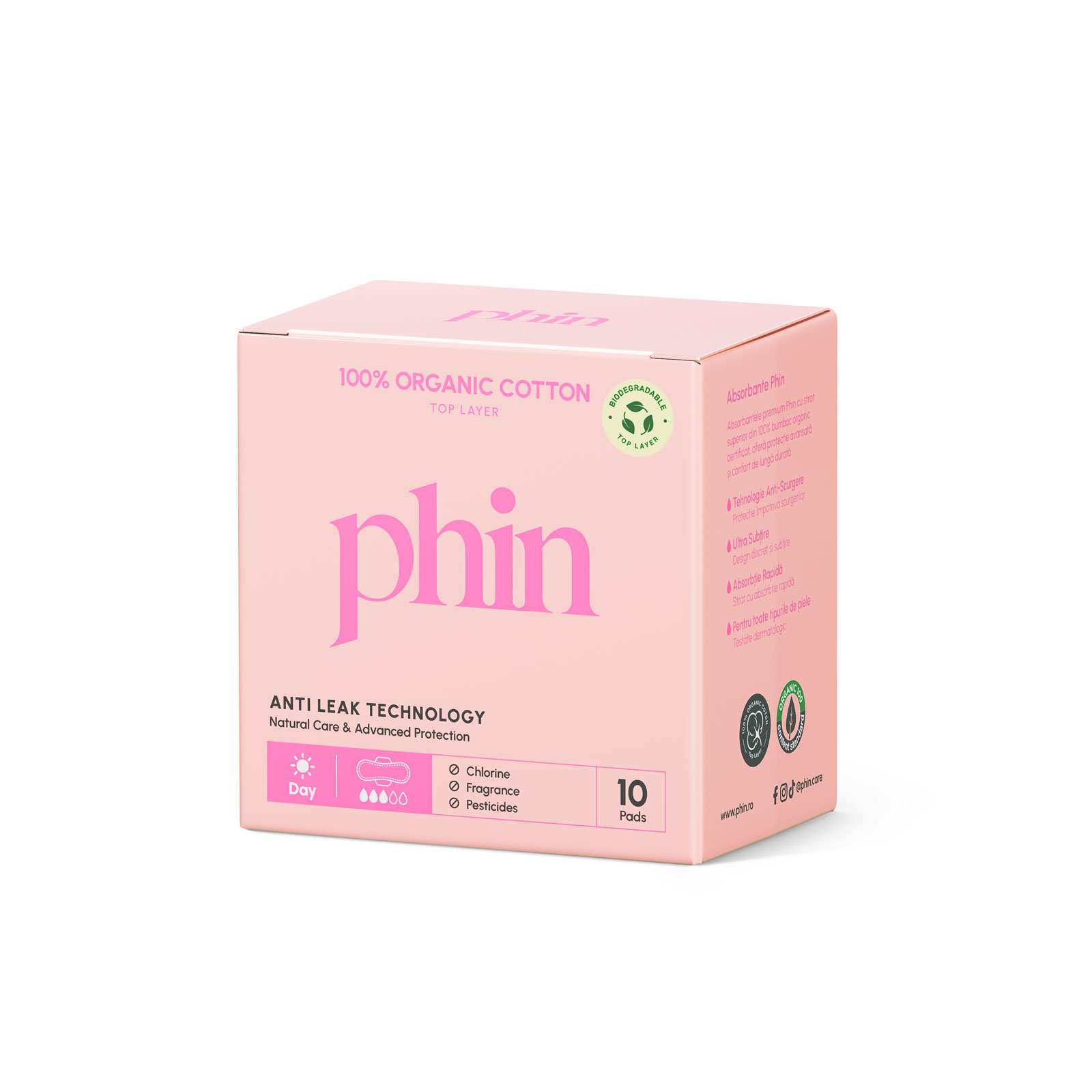 Absorbante de zi din bumbac organic, 10 bucati, Phin