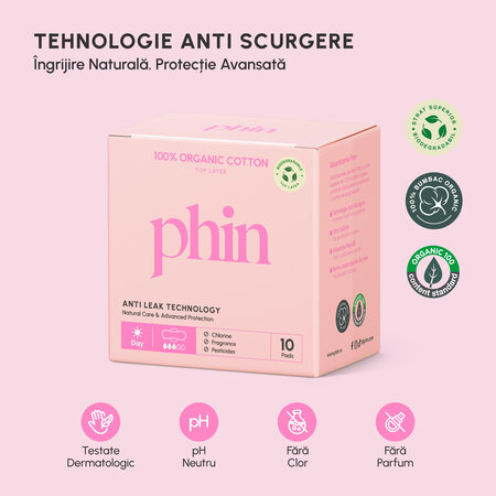 Absorbante de zi din bumbac organic, 10 bucati, Phin 761047