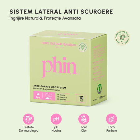 Absorbante de zi din bambus natural, 10 bucati, Phin 761027