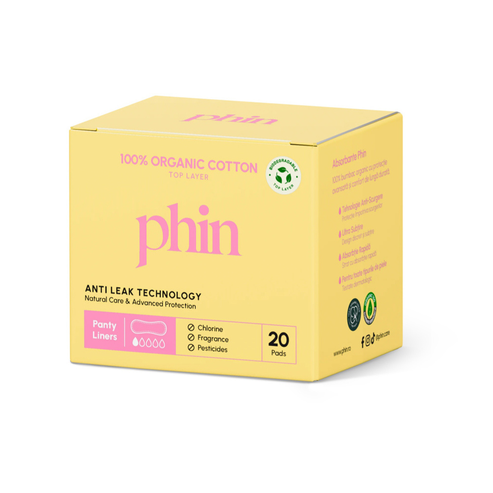 Absorbante zilnice bumbac organic, 20 bucati, Phin