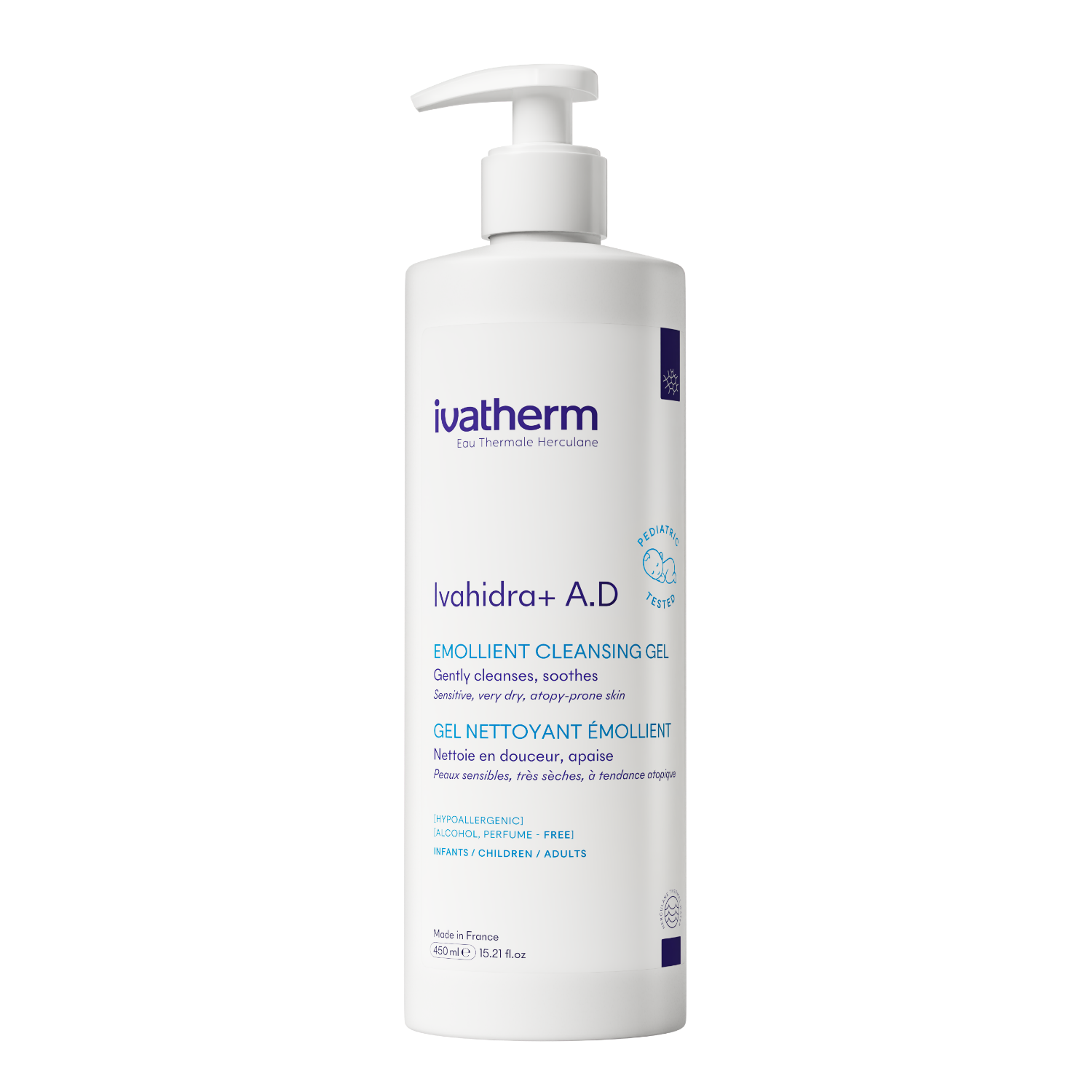 Gel de spalare emolient Ivahidra+ A.D, 450 ml, Ivatherm