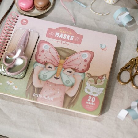 Carte cu masti pentru decupat, stickere si foarfeca incluse Rosa, 3 ani+, Little Dutch 761336