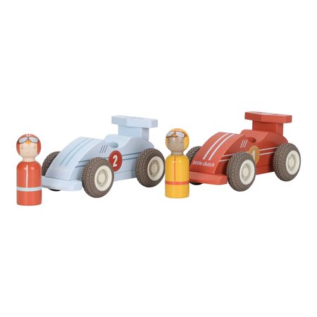 Set 2 Masinute de curse din lemn cu pilot, 18 luni+, Little Dutch 761446