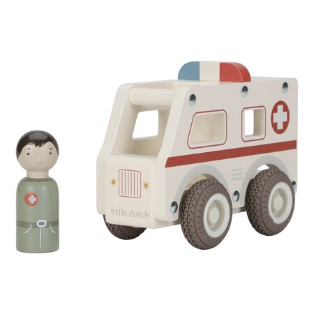 Masinuta din lemn FSC, Ambulanta, 18 luni+, Little Dutch 761930