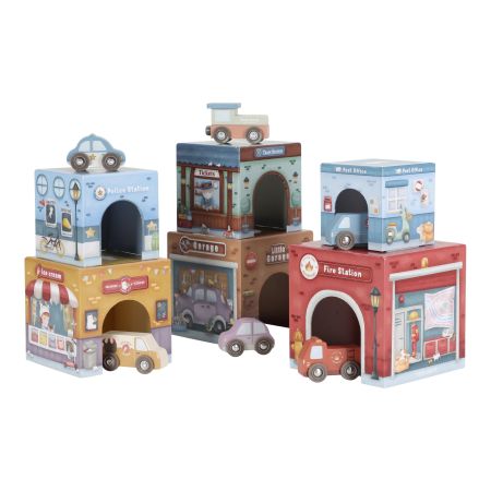 Garaj stivuibil cu masinute utilitare incluse, Multicolor, 18 luni+, Little Dutch