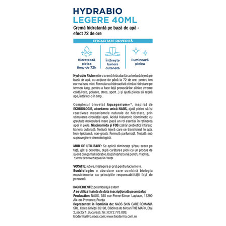 Crema de fata pe baza de ap Hydrabio Legere, 40 ml, Bioderma 762617