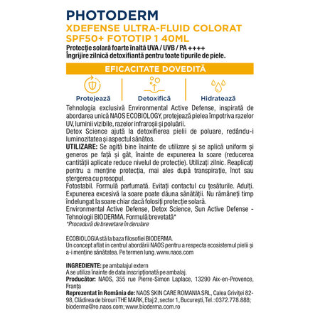 Crema de fata cu protectie solara SPF 50+ Photoderm Xdefense Ultra Fluid Fototip 1, 40 ml, Bioderma 762627