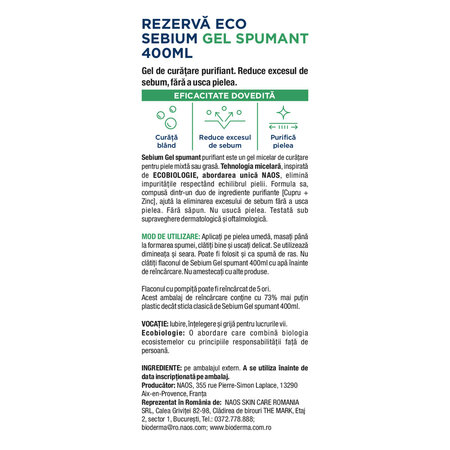 Rezerva eco gel spumant purifiant Sebium, 400 ml, Bioderma 762635