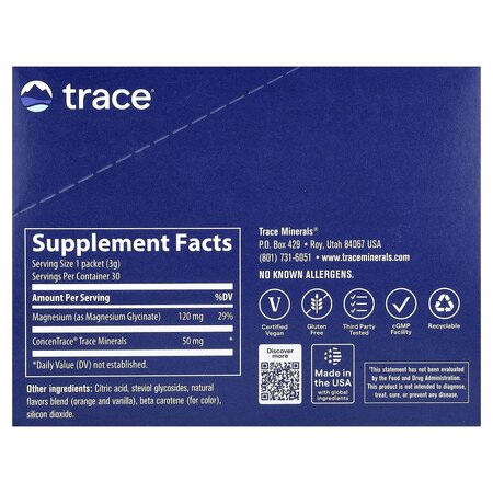 Magneziu glicinat pudra cu aroma de portocala, 30 plicuri, Trace Minerals 763698