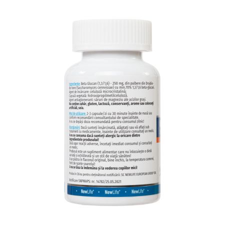 Beta Glucan, 250 mg, 60 capsule vegetale, NewLife+ 763176