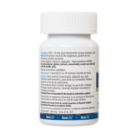PQQ Pirolochinolina chinona, 20 mg, 30 capsule vegetale, NewLife+ 763234