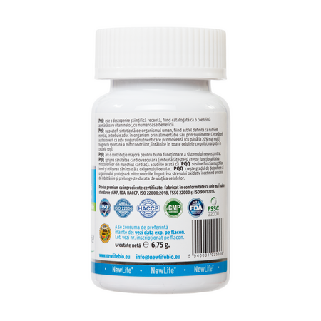 PQQ Pirolochinolina chinona, 20 mg, 30 capsule vegetale, NewLife+ 763233