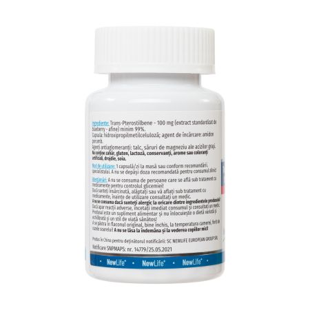 Trans-pterostilbene, 100 mg, 60 capsule vegetale, NewLife+ 763244