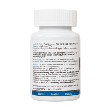 Trans-pterostilbene, 100 mg, 60 capsule vegetale, NewLife+ 763244