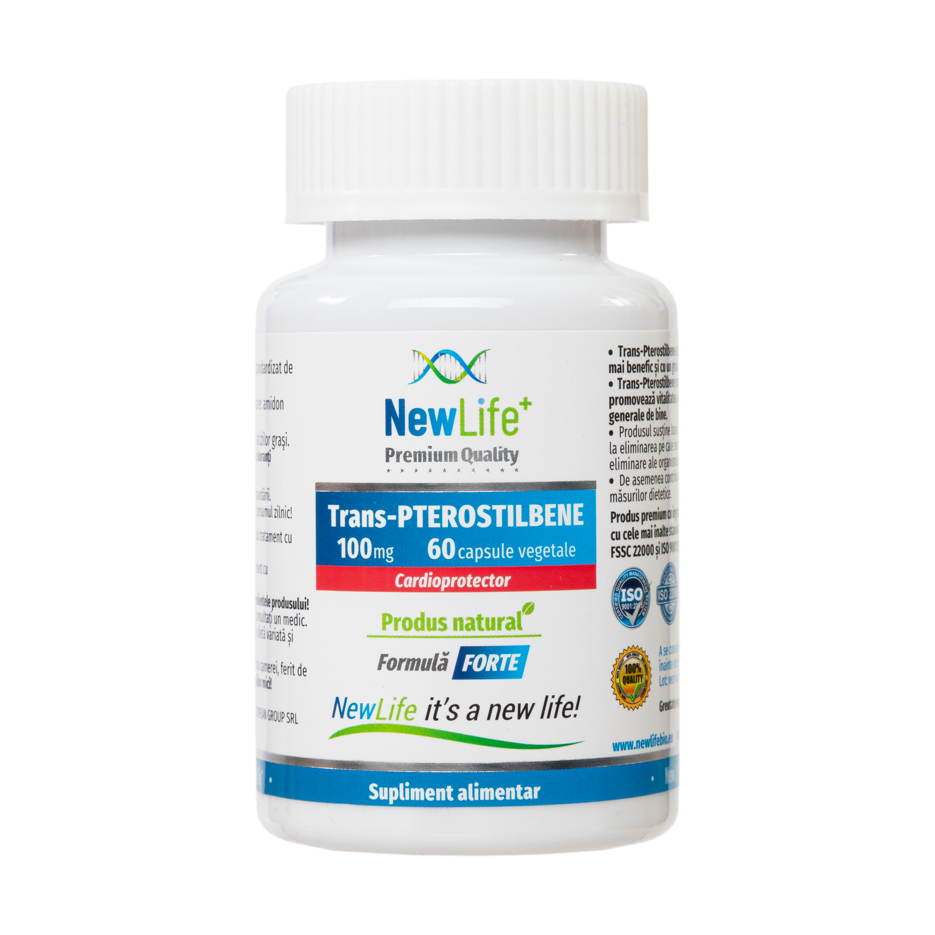 Trans-pterostilbene, 100 mg, 60 capsule vegetale, NewLife+