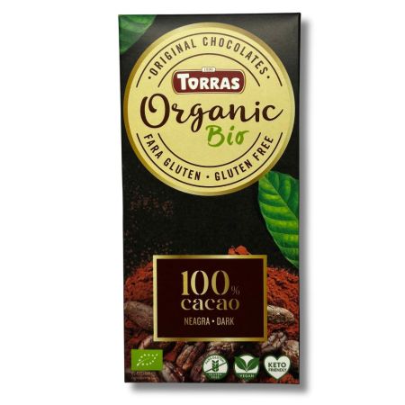 Ciocolata ecologica neagra cu 100% cacao, 100 g, Torras