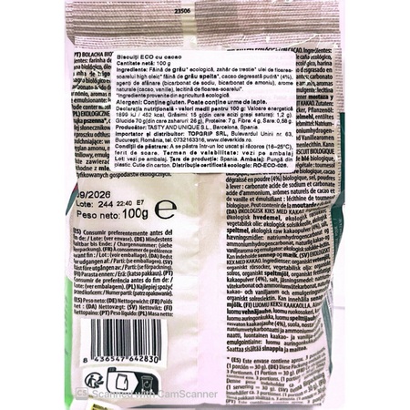 Mini biscuiti bio cu cacao, Peppa Pig, 100 g, Tasty and Unique 763576