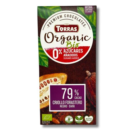 Ciocolata neagra cu 79% cacao Bio, 100 g, Torras