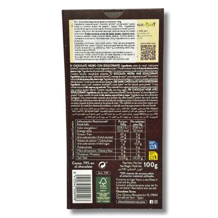 Ciocolata neagra cu 79% cacao Bio, 100 g, Torras 763774