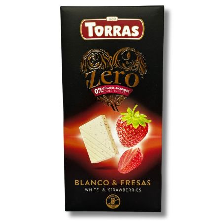 Ciocolata alba cu capsuni si indulcitor, 125 g, Torras