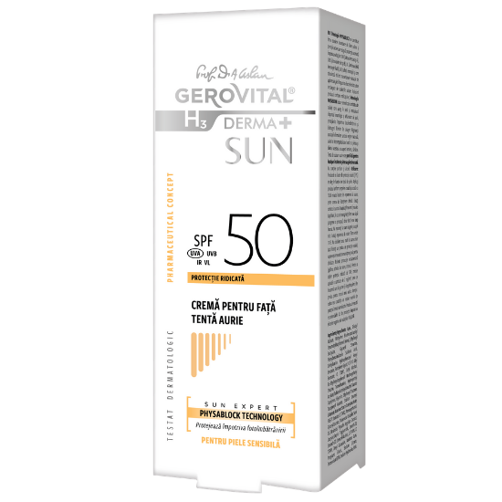 Crema pentru fata cu tenta aurie GH3 derma+sun SPF 50, 50ml, Gerovital